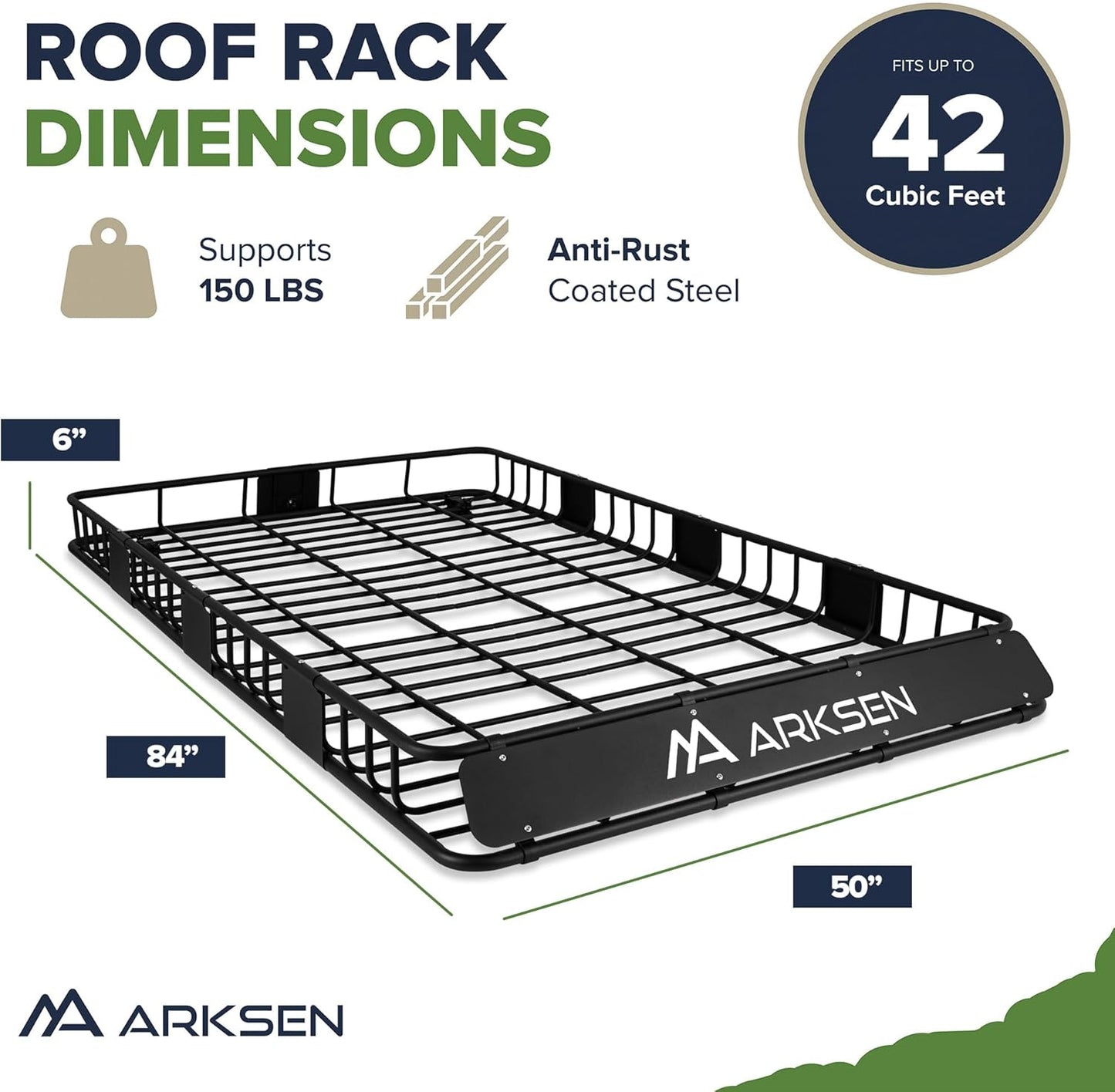 ARKSEN 84 x 50 x 6 Inch Universal Extra Wide 150LB Heavy Duty Roof Rack Cargo with Extension Car Top Luggage Holder Carrier Basket for SUV, Truck, & Car Steel Construction