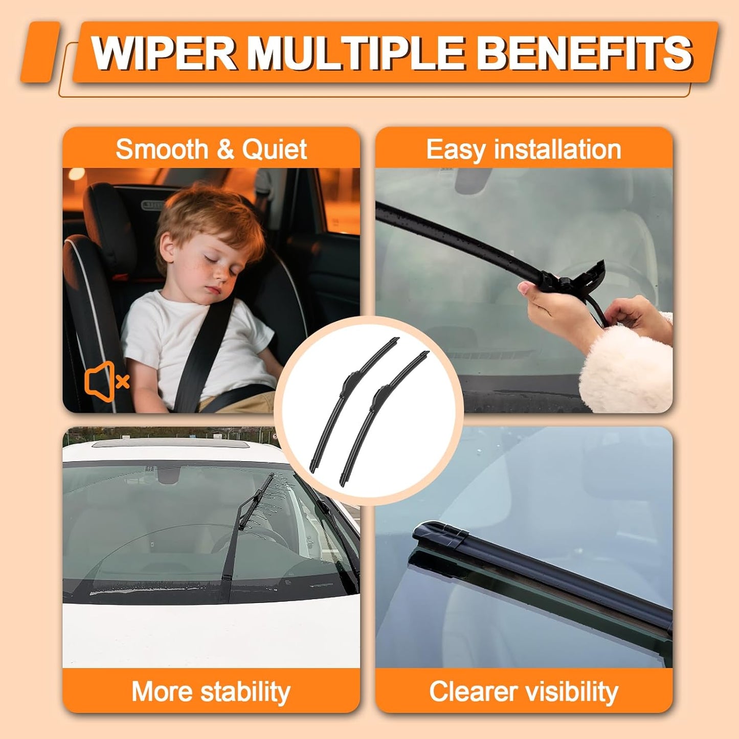 HULADAED® 26'' 18'' 10'' Windshield Wipers Replacement for Honda HR-V/HRV 2022-2016,Silicone Front Rear Wiper blades for MY Car-All Weather & Quiet(3 PACK)