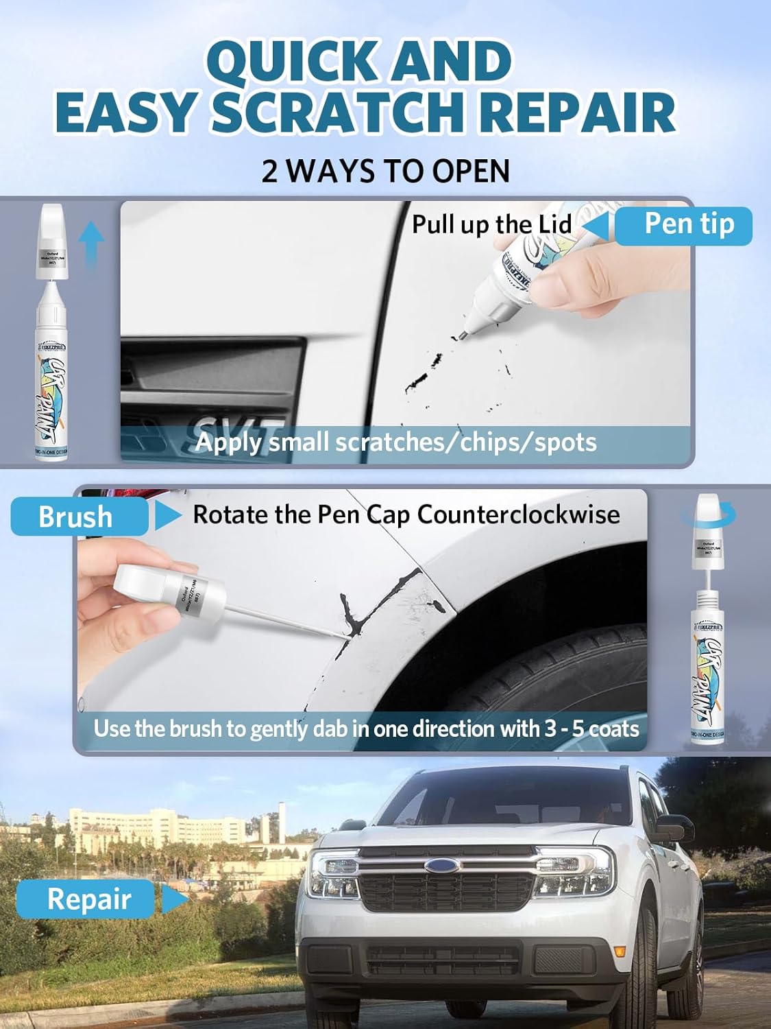 Agate Black Metallic(UM) Touch Up Paint for Ford, Car Paint Scratch Repair Remover Pen Color Exact Match, Quick and Easy Fix Automotive Chips and Nicks Scuff