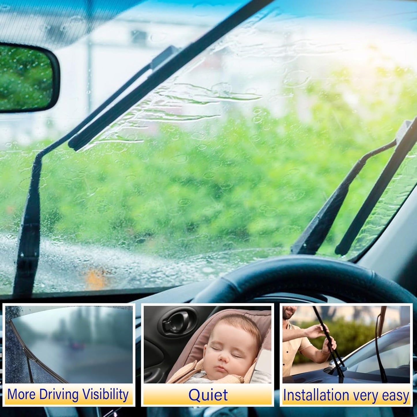 3 wipers Replacement for 2014-2021 2022 2023 Nissan Rogue, Windshield Wiper Blades Original Equipment Replacement - 26"/17"/12" (Set of 3) U/J HOOK