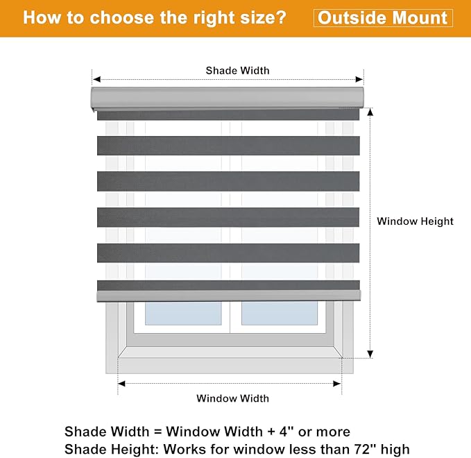 Persilux Cordless Zebra Blinds for Windows Free-Stop Roller Windows Shades (46" W X 72" H, Grey) Dual Layer Light Control for Day and Night, Light Filtering Sheer Shades for Home