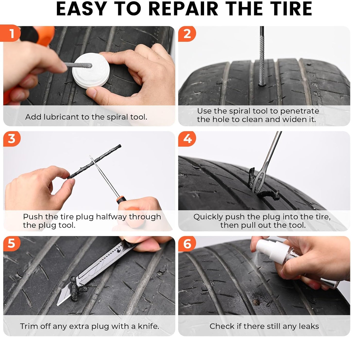 ETENWOLF Flat Tire Repair Kit with Plugs 16 Pcs, Heavy Duty Tire Plug Kit for Car, Motorcycle, ATV, Jeep, Truck, Tractor (Vivid Orange)