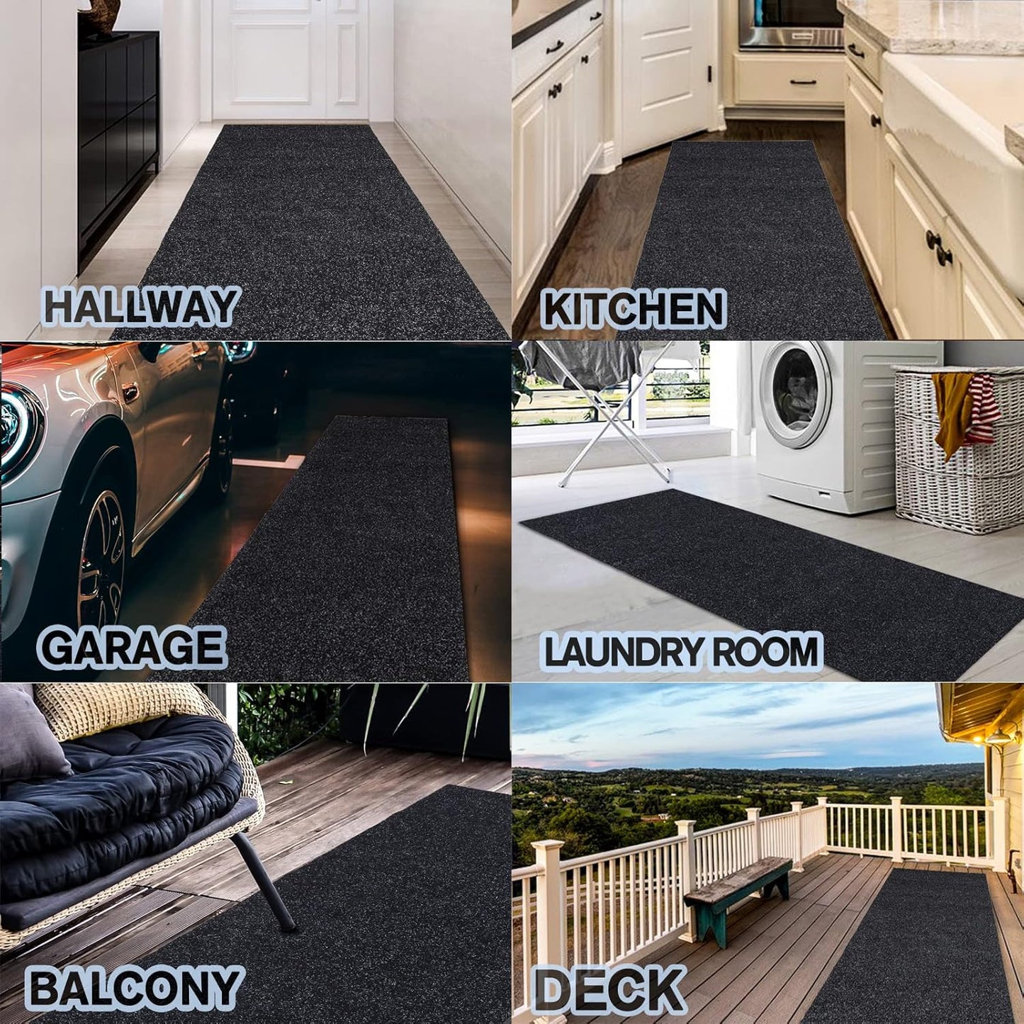 Custom Size Backed Non-Slip Area Rugs Runner, Easy Clean, Waterproof Runner Rugs for Hallway Entryway, Kitchen, Laundry, 2FT x 76FT, Black