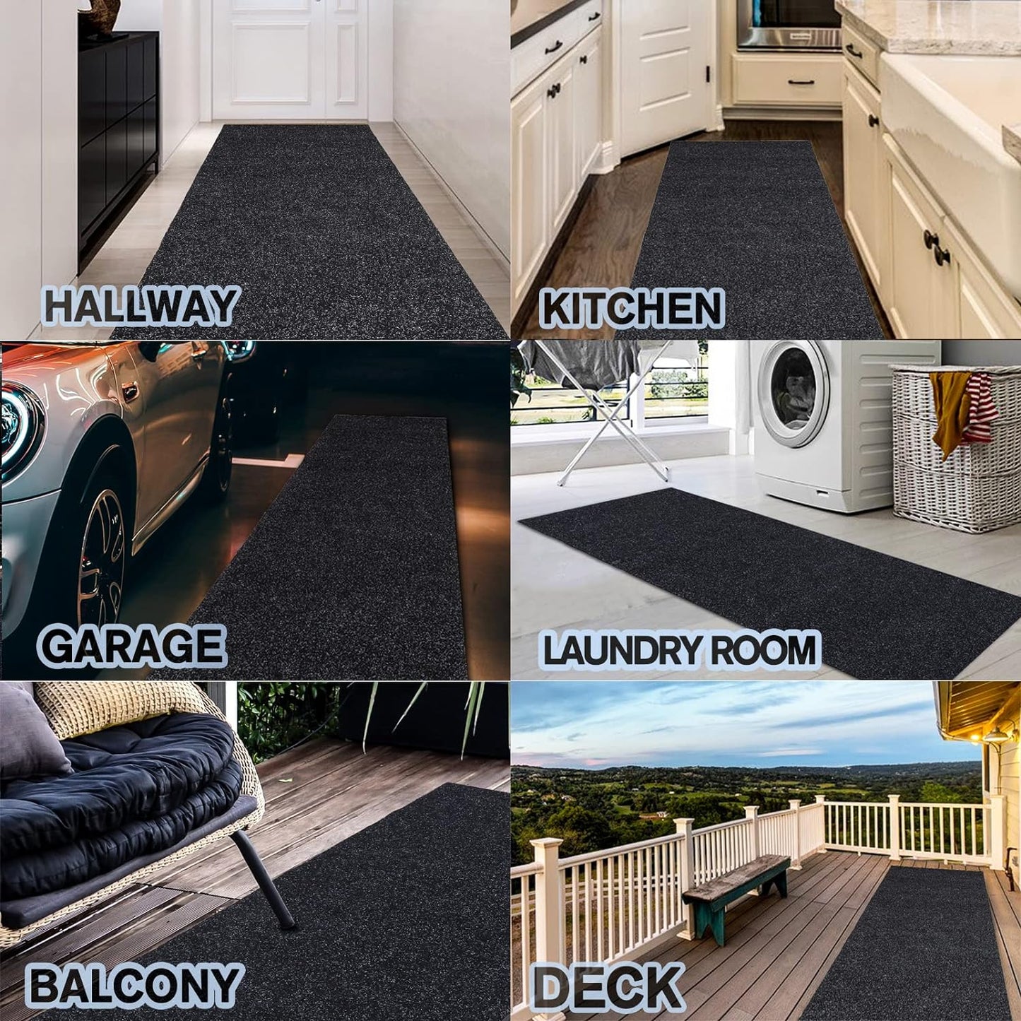 Custom Size Backed Non-Slip Area Rugs Runner, Easy Clean, Waterproof Runner Rugs for Hallway Entryway, Kitchen, Laundry, 4FT x 59FT, Black