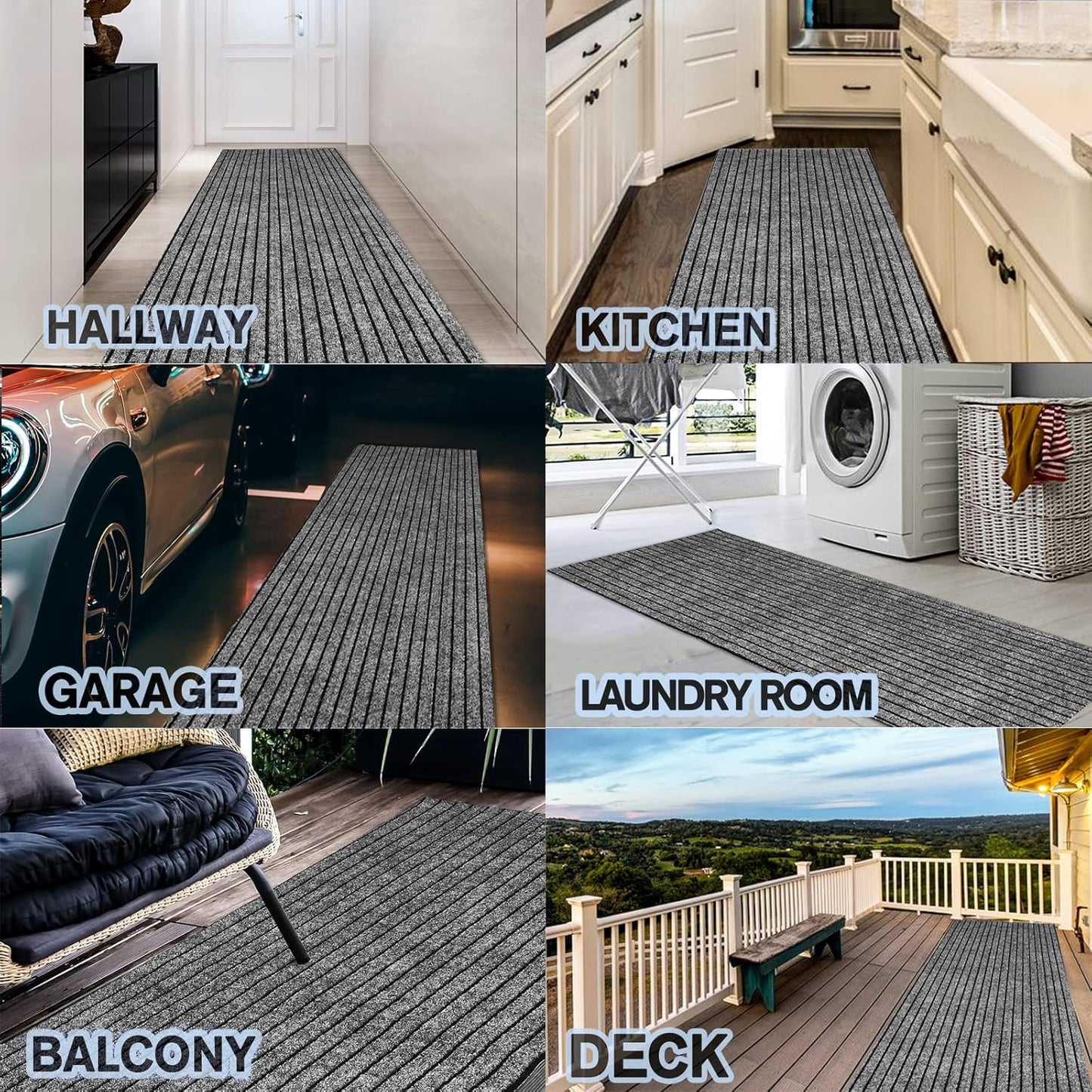 Custom Size Backed Non-Slip Area Rugs Runner, Easy Clean, Waterproof Runner Rugs for Hallway Entryway, Kitchen, Laundry, 2FT x 49FT, Gray Stripe