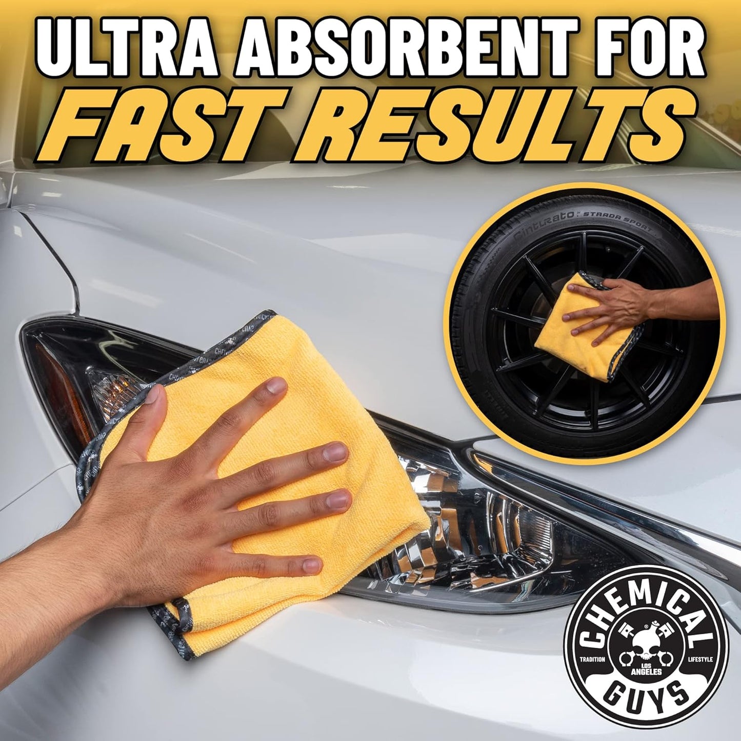 Chemical Guys MIC721 Miracle Dryer Microfiber Drying Towel, (Great for Cars, Trucks, SUVs, RVs, Motorcycles & More), Yellow (36" x 25")