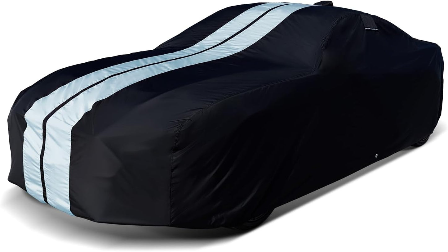 iCarCover Custom Car Cover for 1974-1981 Chevy Camaro Z28, Type LT Waterproof All Weather Rain Snow UV Sun Protector Full Exterior Indoor Outdoor Car Cover (Stripe - Black/Gray)