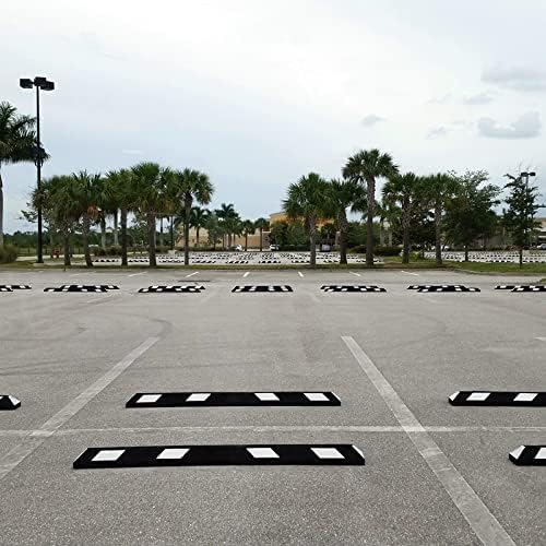 SmartSign Rubber Parking Curb - Heavy Duty Parking Stop with White Reflective Stripe Chevrons, 72" Long (6ft), Wheel Stop for Parking Lot/Garage/Cars/Trucks, Pre-Drilled Holes, Pack of 1