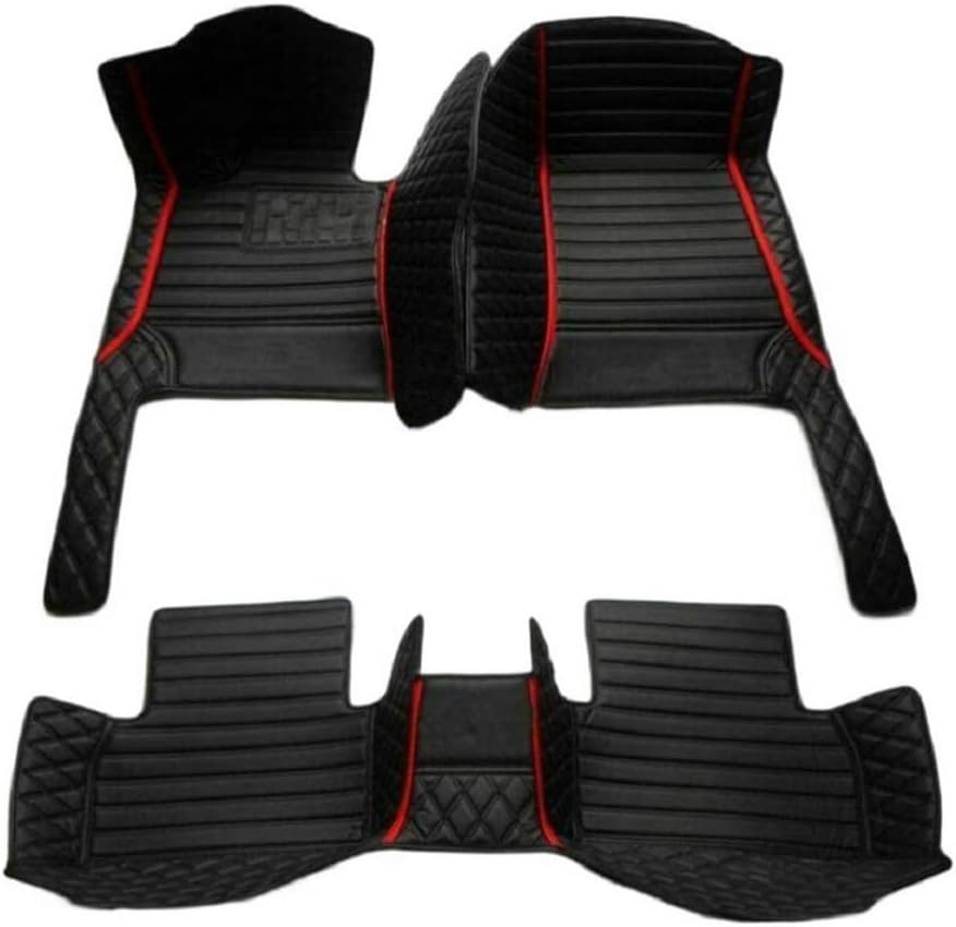 Customized Personalized car Floor mats, All-Weather Luxury car Floor mats, Waterproof and Anti Slip Leather car Floor mat Lining, 95% Customized car, Truck, and SUV Floor mats (Edge red bar)