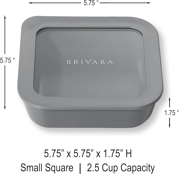 Ceramic Coated Glass Food Storage Container | No PTFE, PFOA, PFAS, and BPA | Reusable Non Toxic Meal Prep Container with Glass Lid | Easy To Store | 2.5 Cup Square [Smoke]