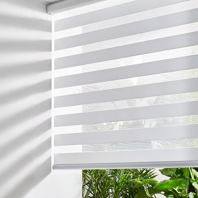 Persilux Zebra Blinds for Windows, Cordless Roller Blinds (63" W x 72" H, White) Light Filtering Sheer Window Treatments, Light Control for Day and Night, Room Darkening Roller Shades for Windows