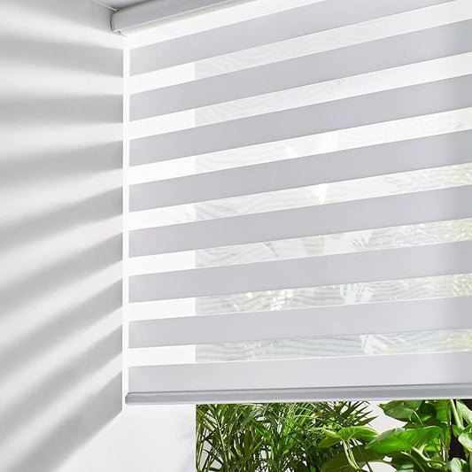 Persilux Zebra Cordless Roller Shades for Windows, Privacy Blinds (29" W x 72" H, White) for Sliding Door, Light Control for Day and Night, Home and Office