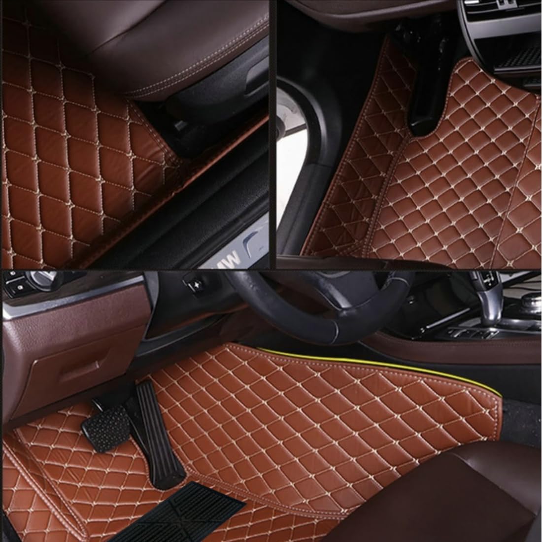 Custom Personalized Floor Mats for Cars，Luxury Full Coverage All Car Floor Mats，Anti-Slip Leather Car Mat Set ，Custom Floor Mats for 99% of Cars, Trucks & SUVs. (Orange and Black)