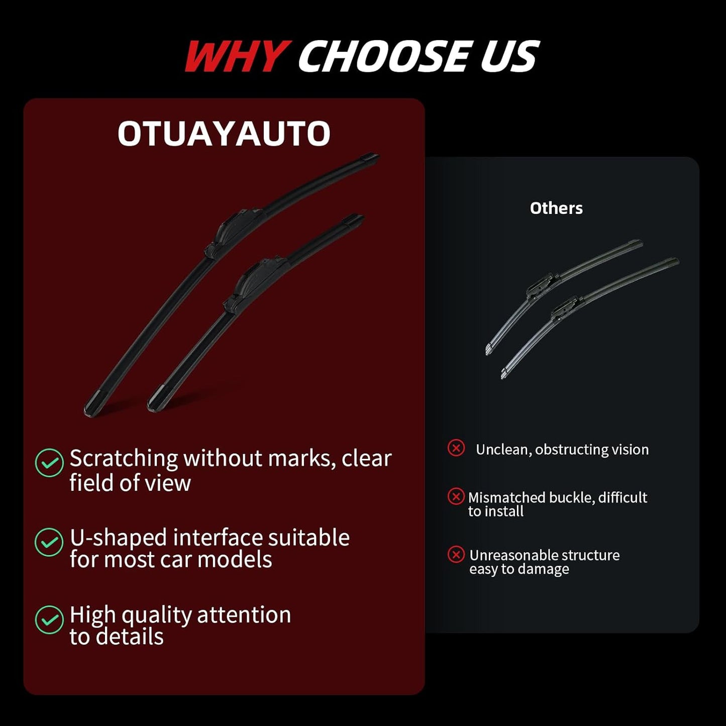 OTUAYAUTO Premium Windshield Wiper Blades - Replacement for BMW X5 2014-2018 - Precision Fit, All-Weather Performance, Front and Rear Wiper Blades, J/U Hook - 24"+20"+12" (Pack of 3)
