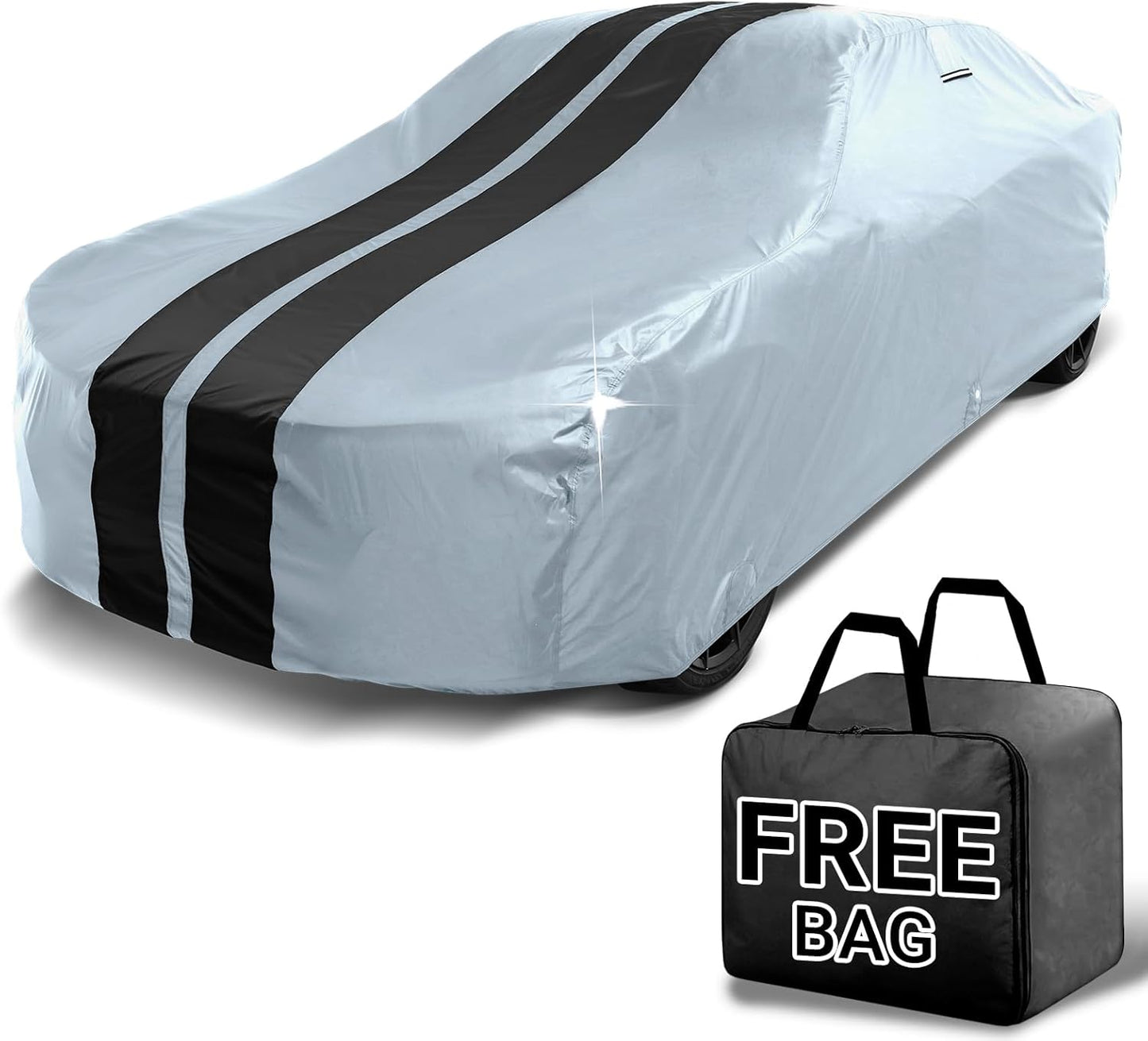 iCarCover Custom Car Cover for Chevy Cavalier (1982-1987) Waterproof All Weather Rain Snow UV Sun Protector Full Exterior Indoor Outdoor Car Cover (Stripe - Gray/Black)