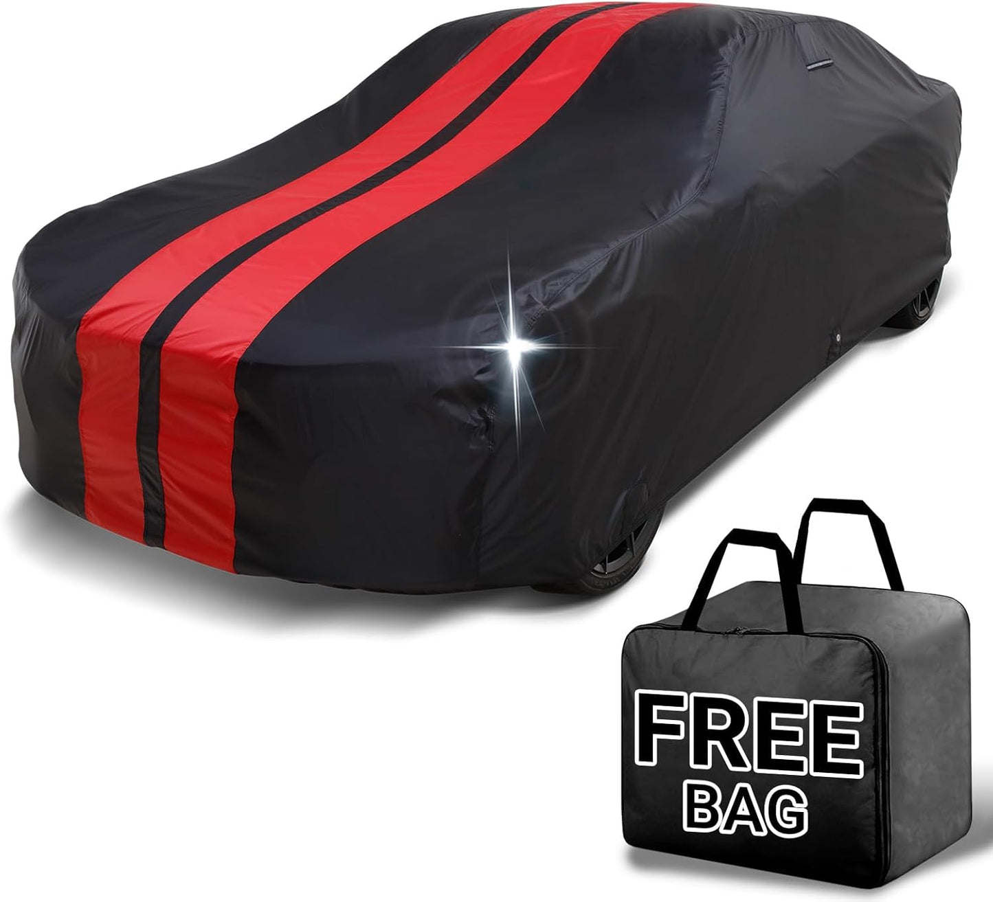 iCarCover Custom Car Cover for Chevy Vega Wagon (1971-1977) Waterproof All Weather Rain Snow UV Sun Protector Full Exterior Indoor Outdoor Car Cover (Stripe - Black/Red)