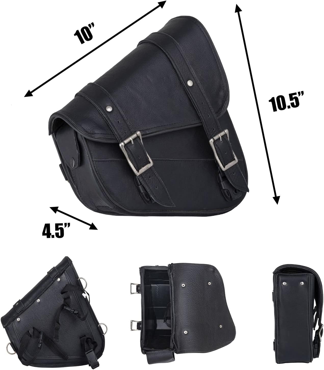 GARGOYLE BELLS Premium Naked Leather Swing Arm Bag For Motorcycle Left Side Solo Bags Saddle Bags For Softails Choppers (Style-1, Black)
