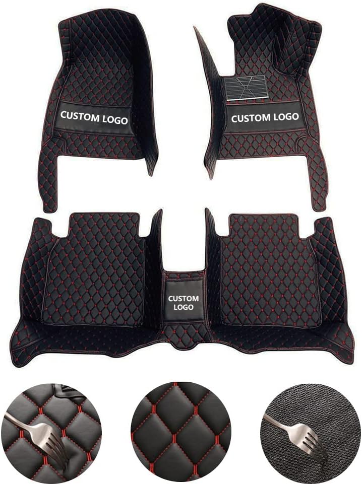 Custom All-Weather Protection Leather Car Floor Mats for Cars Sedan SUV Sports Car Waterproof Floor Mat (All Black Red)