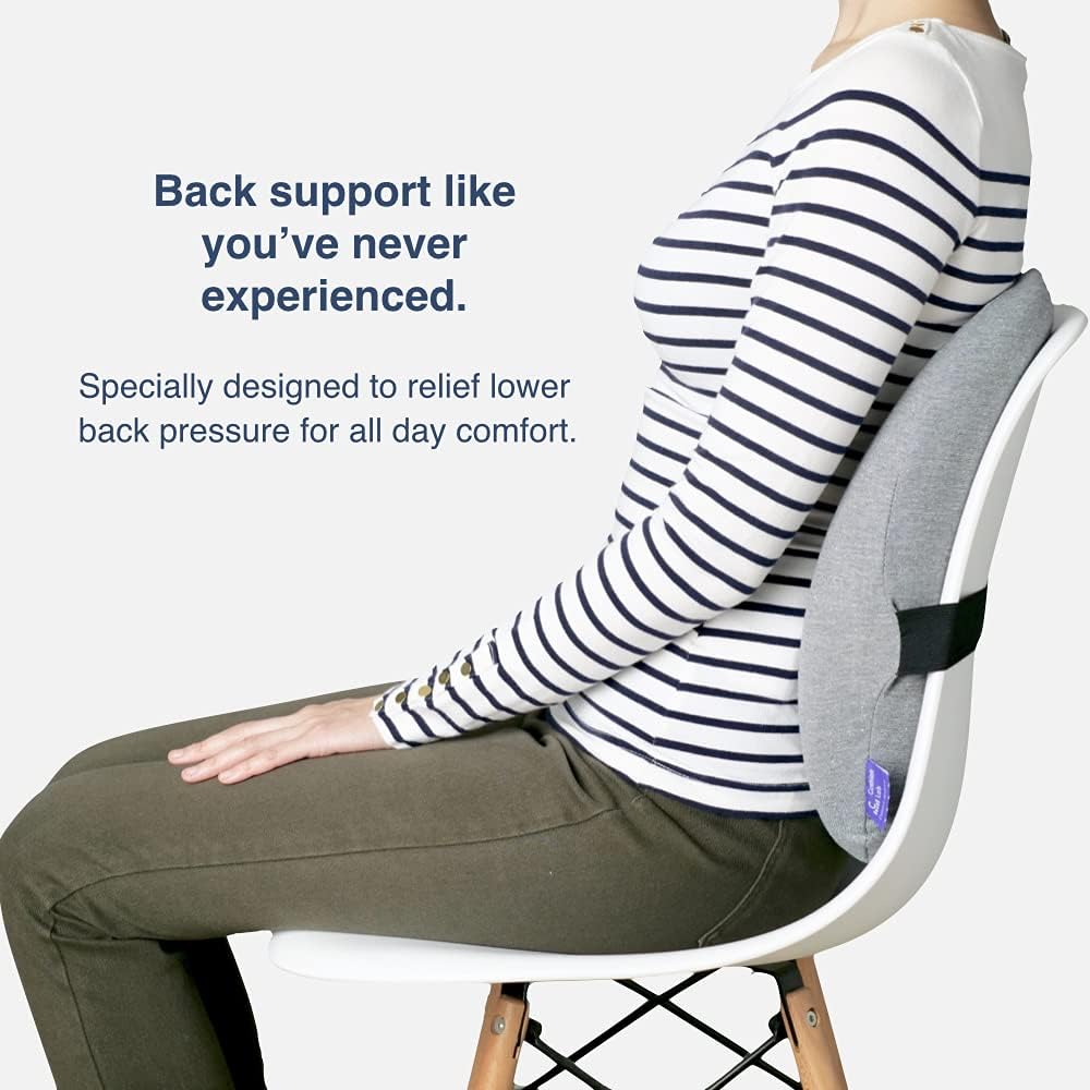 C CUSHION LAB Extra Dense Lumbar Pillow - Patented Ergonomic Multi-Region Firm Back Support for Lower Back Pain Relief - Lumbar Support Cushion with Strap for Office Chair, Car, Sofa, Plane - Black