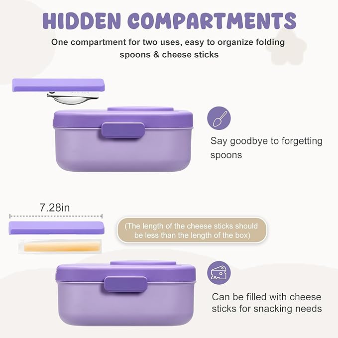 Bento Lunch Box with 12oz Soup Thermo,4 Compartments Lunch Box Containers, Spoon&Sauce Jar, BPA Free&Leak proof,Insulated Food Jar for Travel(Purple)