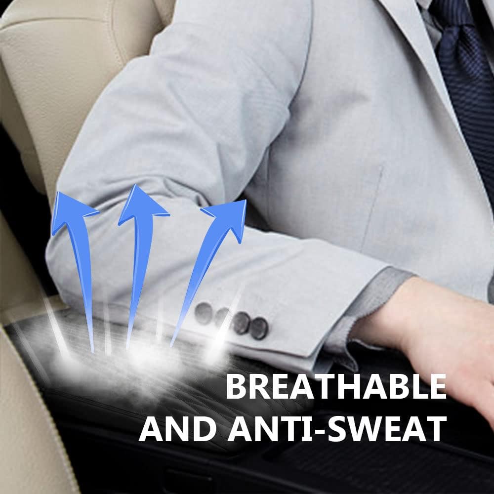 2025 Upgrade Universal Style Memory Cotton Car Armrest Box Pad,New Leather Car Armrest Box Pad Car Center Console Cover Pad,Vehicle Seat Box Cushion Protector for SUV Truck (Gray, Wave Pattern)