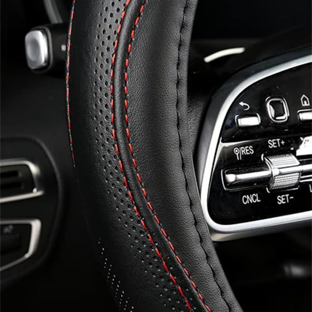 Cowhide Steering Wheel Cover Heat Resistant Anti-Slip Car Wheel Wrap Compatible with Most Makes and Models of Cars and Trucks with 14.5 to 15 Inch Steering Wheel(Gray)