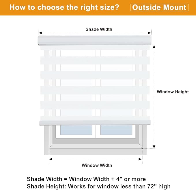 Persilux Zebra Blinds for Windows, Cordless Roller Shades for Windows Room Darkening Roller Blinds (44" W x 72" H, White) Light Control for Day and Night Light Filtering Sheer Shades for Home