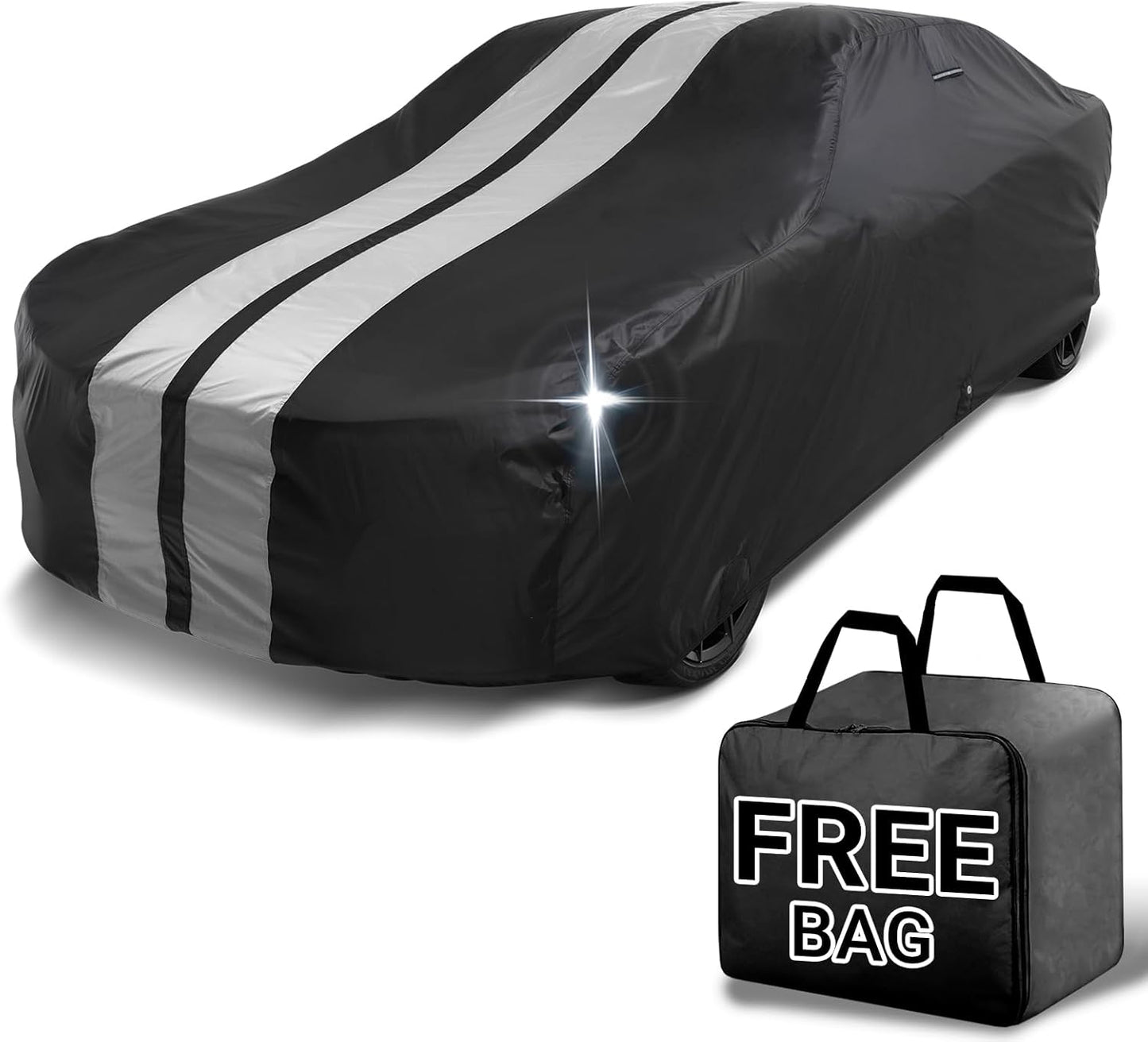 iCarCover Custom Car Cover for Chevy Impala Wagon (1962-1970) Waterproof All Weather Rain Snow UV Sun Protector Full Exterior Indoor Outdoor Car Cover (Stripe - Black/Gray)