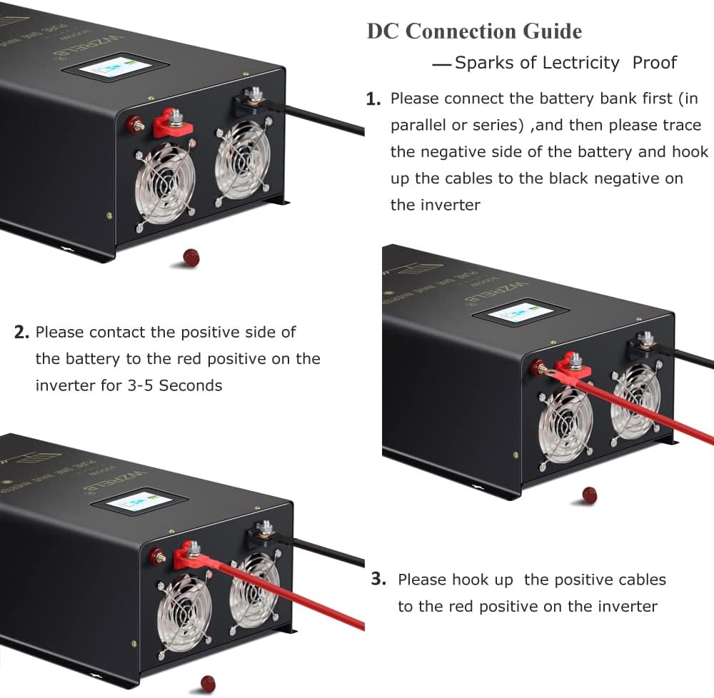 WZRELB 7000W Split Phase Pure Sine Wave Inverter, 48V DC to 120V/240V AC, 4 AC Outlets, Hardwire Terminal, High Efficiency up to 91.6%