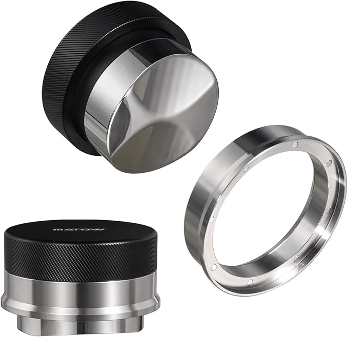 MATOW 2 in 1 Design Gravity Distributor and Magnetic Dosing Funnel Combo, 53.3mm Adaptive Espresso Distributor and 54mm Stainless Steel Dosing Ring Set Compatible with Breville 54mm Portafilter