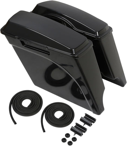 XFMT Unpainted 5" Stretched Extended Hard Saddlebags Dual Exhaust Compatible with Harley Touring Models FLT, FLHT, FLHTCU, FLHRC, Road King, Road Glide, Street Glide, Electra Glide, Ultra-Classic