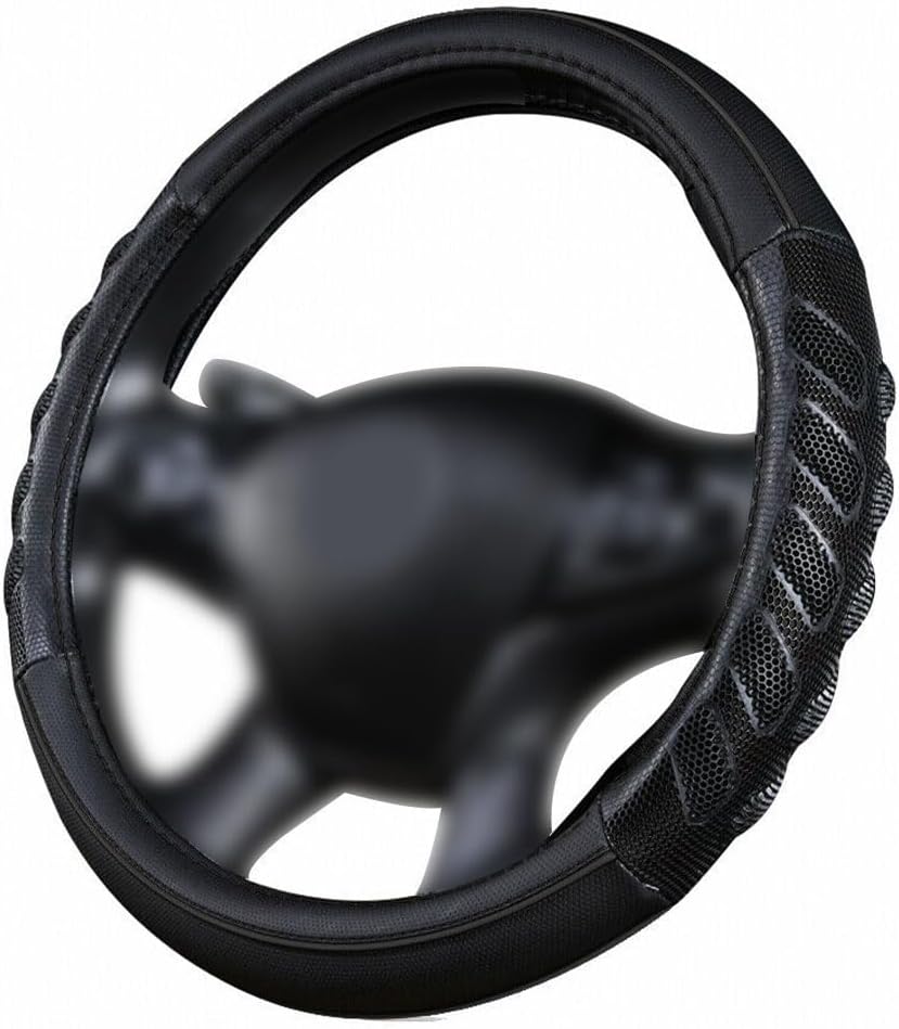 Flying Banner car Steering Wheel Cover Faux Leather Massage Universal fit 3D Honeycomb Hole Anti-Slip Sporty 15 Inches (Black Black)