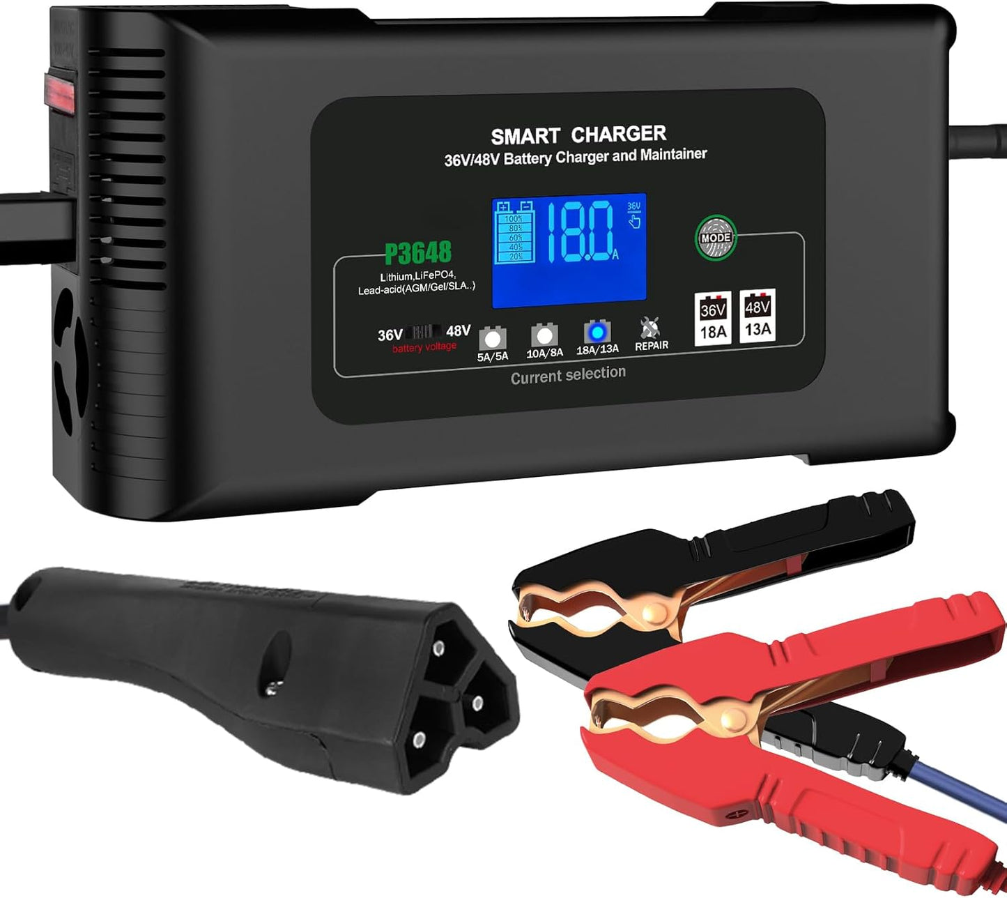 Golf cart Battery Charger, 48V 13A and 36V 18A Trickle Charger,48 Volt Golf Charger,for EZGO RXV&TXT Smart Charger,Lithium,LiFePO4,Lead-Acid AGM/Gel/SLA..Battery Chargers,3-Pin (Delta-Q)