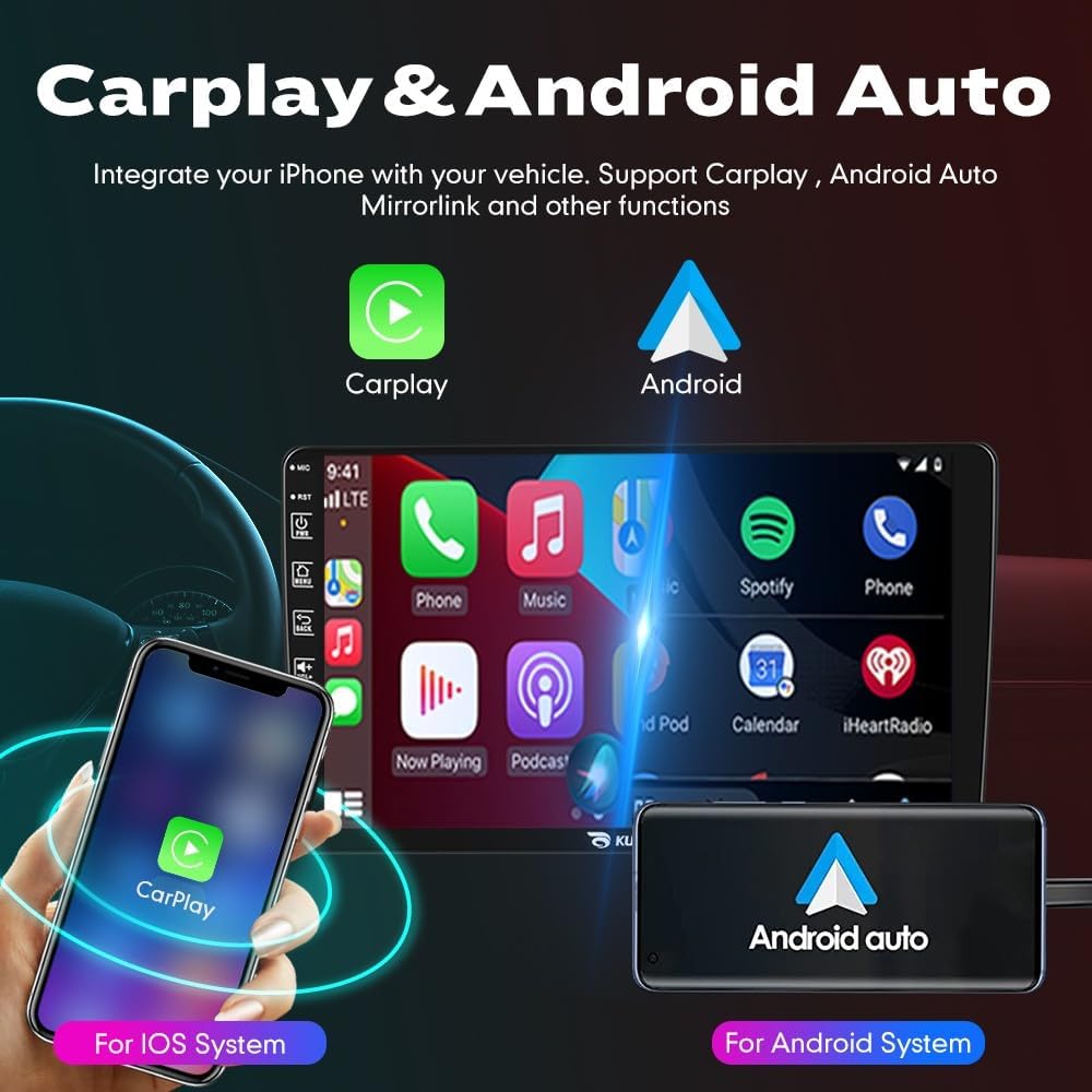 Kunfine Car CarPlay Android Auto Navigation Stereo GPS Radio Reverse Camera Display 9" IPS Touchscreen Headunit Tablet Pad Media Player For Peugeot 301 13-22 if Applicable Quad Core 2G+32G Gloss Black