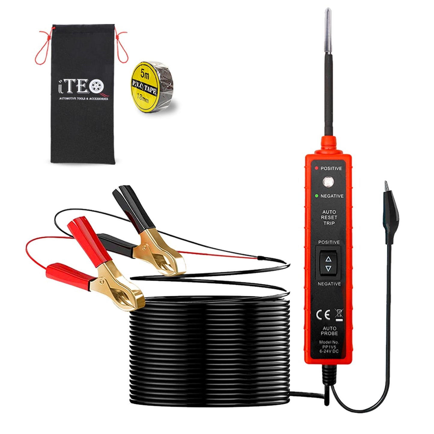 Power Circuit Probe Tester, 6V-24V DC Test Light, Automotive Short Circuit Located and Component Activated, 12V Auto Electrical Tester, Polarity Identify with LED Light, Overload Protection