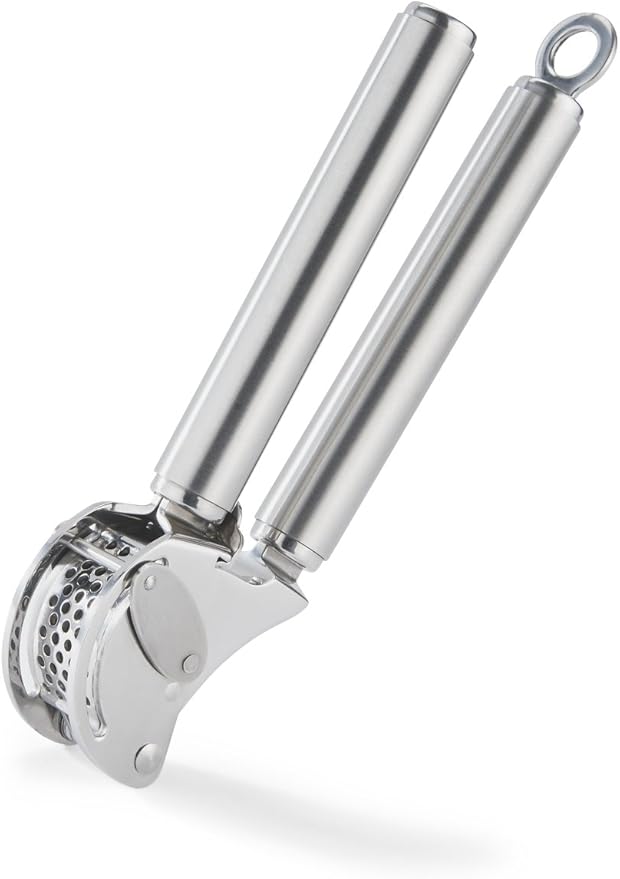 Rösle 12895 Stainless Steel Garlic & Ginger Press with Scraper for Effortless Mincing with Easy Cleanup, 13-inch