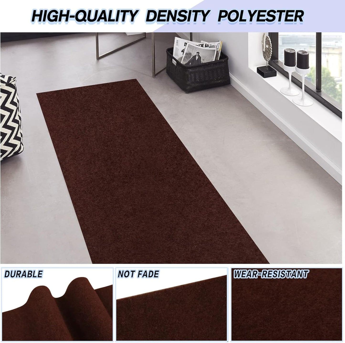 Custom Size Backed Non-Slip Area Rugs Runner, Easy Clean, Waterproof Runner Rugs for Hallway Entryway, Kitchen, Laundry, 2FT x 41FT, Brown
