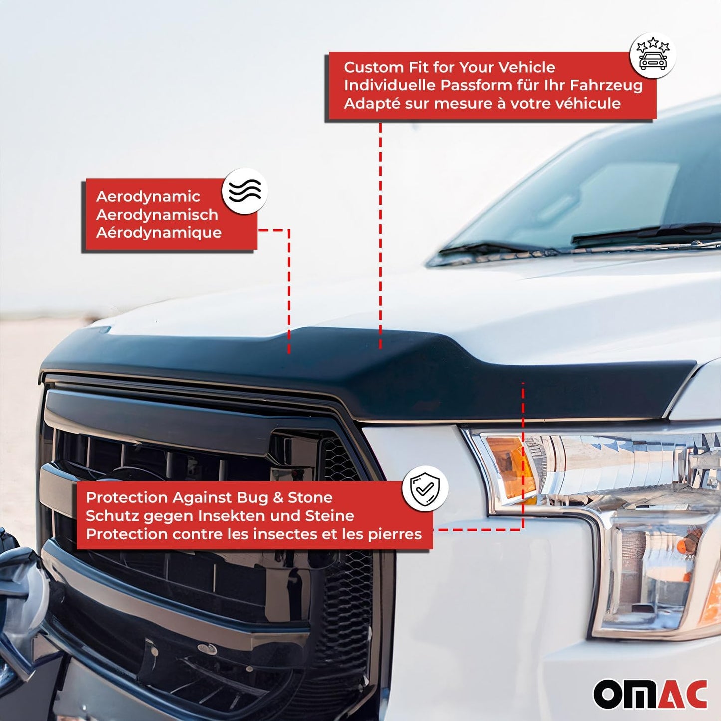 OMAC Front Bug Shield Hood Deflector Guard for Subaru Outback 2015-2019 Black Smoke