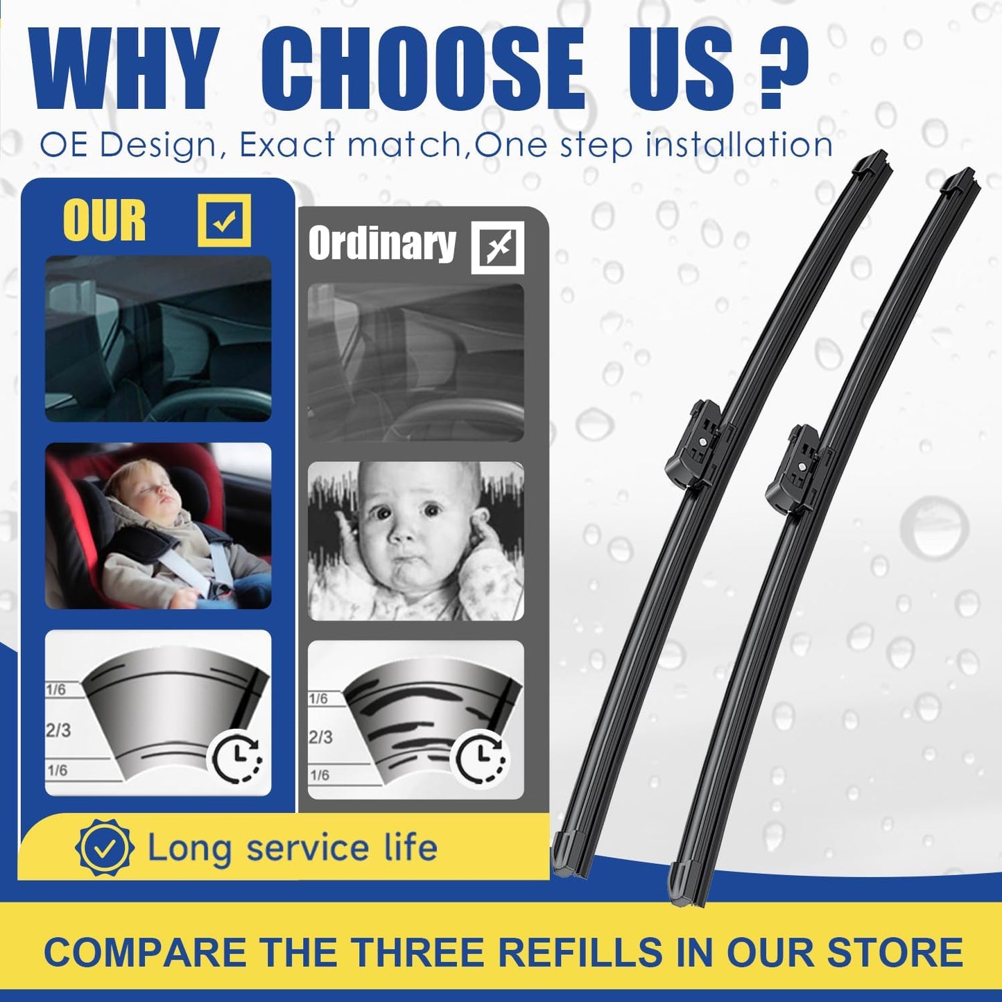 3 Wipers Factory Replacement For Subaru Forester 2019-2021 2022 2023 2024 Original Equipment Replacement Windshield Wiper Blades Set 26"+17"+14" (Set of 3)