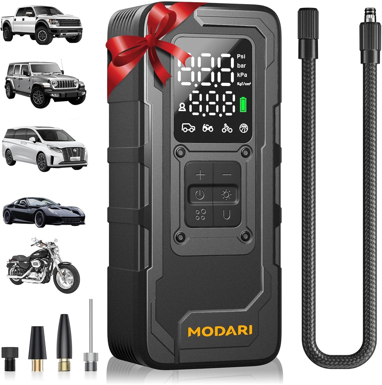 Tire Inflator Portable Air Compressor - 4X Faster 160 PSI Portable Air Pump for Cars - Cordless Tire Inflators with Gauge - Portable Tire Inflator for Car, Pickup, Bike and More