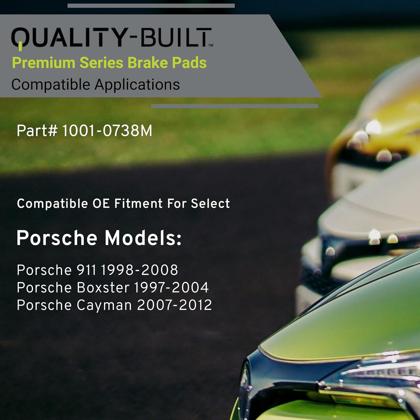 Premium Semi-Metallic Rear Brake Pads (1001-0738M) Compatible with Porsche 911 1998-2008, Porsche Boxster 1997-2004, Porsche Cayman 2007-2012