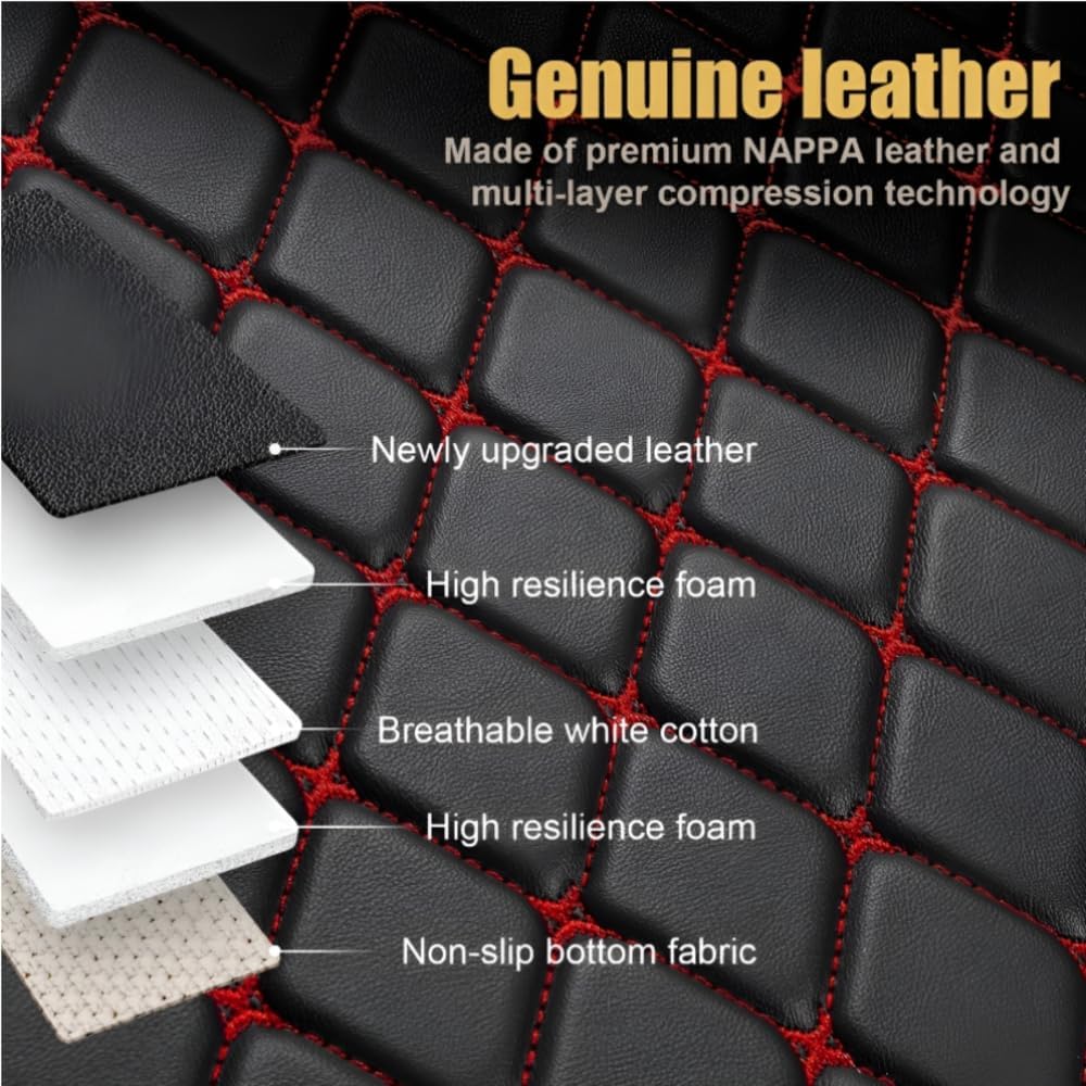 Add Personal Touch to Your Vehicle with IMEISH Customizable Logo Text Car Mats for 99% of vehiclesPads Protection Non-Slip Leather Floor Liners (Red Stitching)