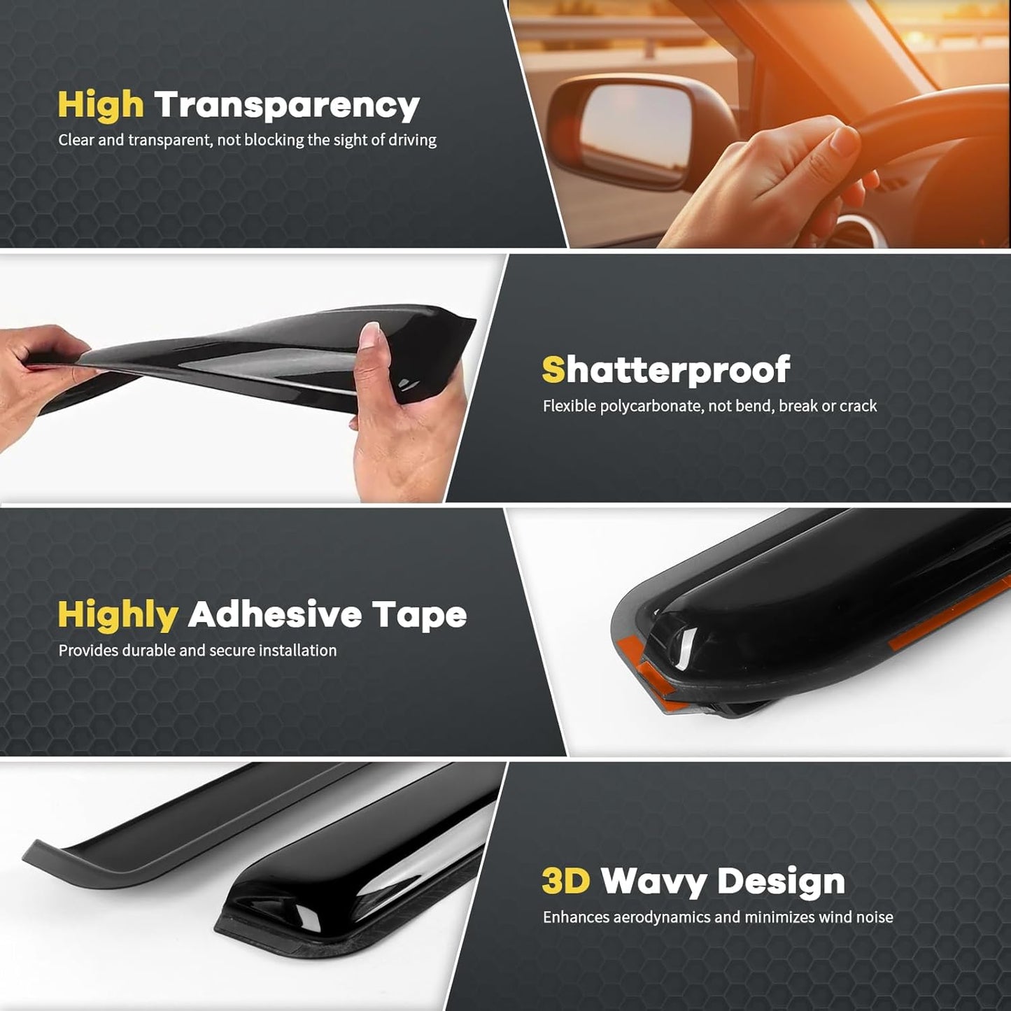 4pcs in Channel Window Visor Fit for 2011-2024 Dodge Durango, Smoke Tinted Side Window Deflectors, Durable Rain Guards, Vent Shades Visors Shield