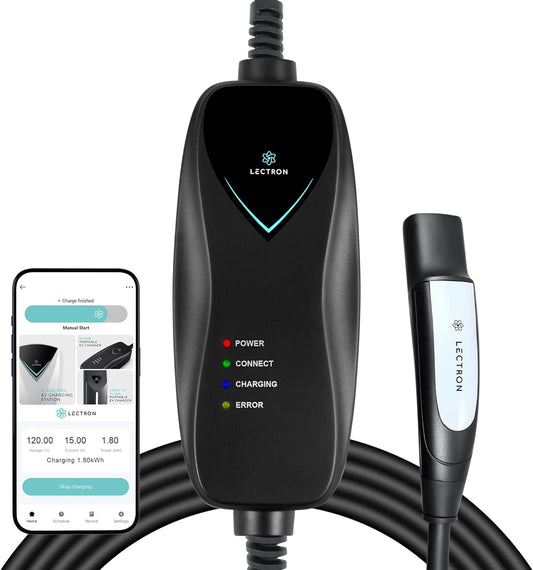 Lectron Level 1 Tesla Charger (WiFi) - 110V, 15A, NEMA 5-15 Plug, 16 ft Cord - Portable Electric Car Charger for Tesla & NACS Evs