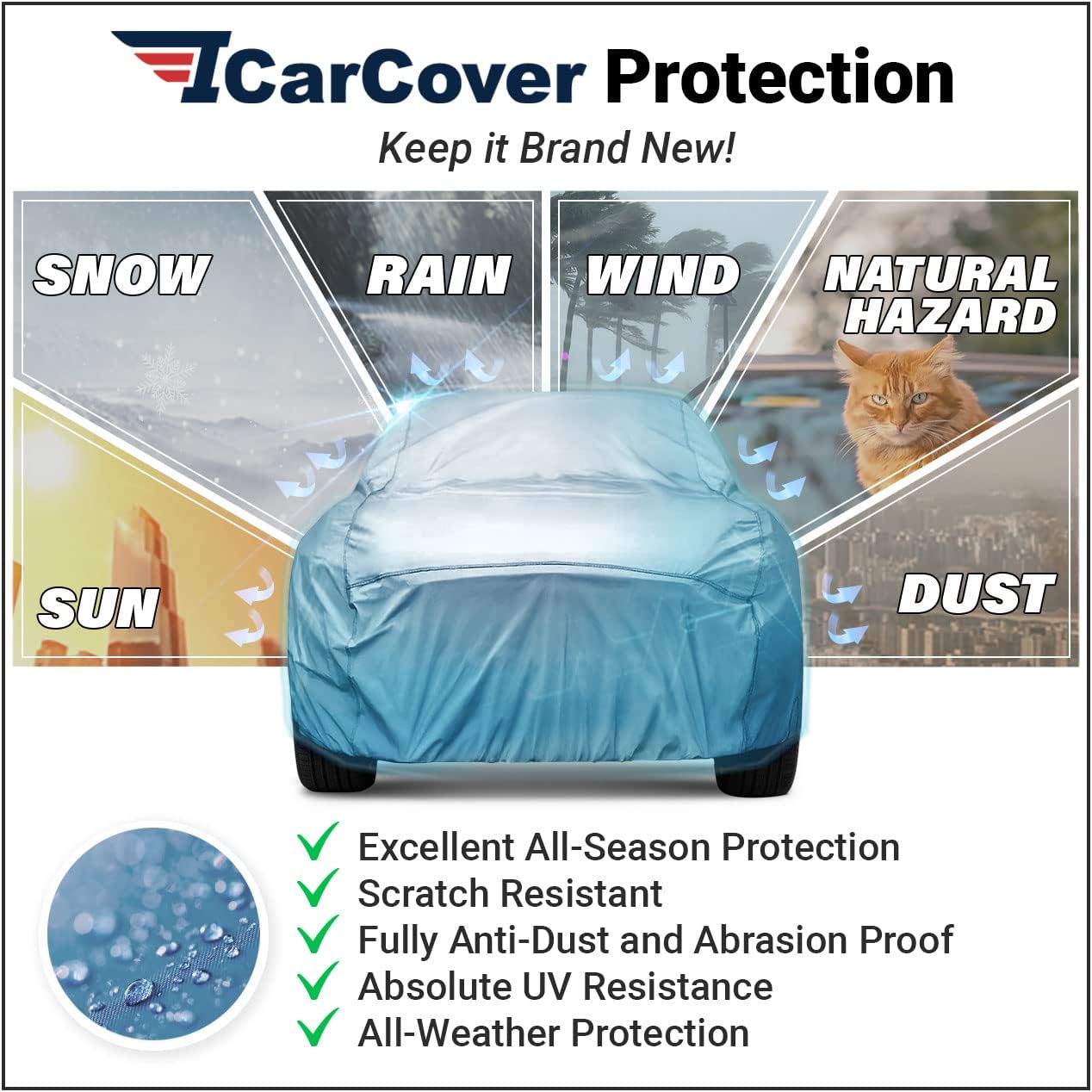 iCarCover Premium Car Cover for 1965-1972 Buick GS, Gran Sport Heavy Duty Waterproof All-Weather Automobiles Custom Fit Indoor Outdoor UV Snow Protection Covers with Straps and Bag
