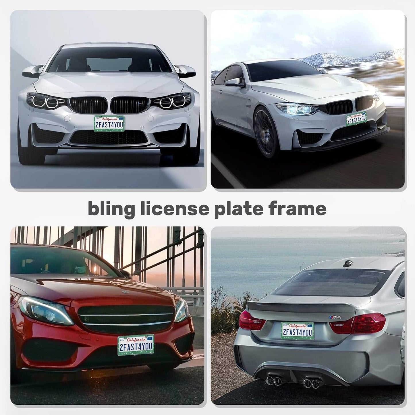 2 Pack License Plate Frames for Women, Sparkly Rhinestone Diamond Car Accessories with Glitter Crystal Caps (Green(2PCS))
