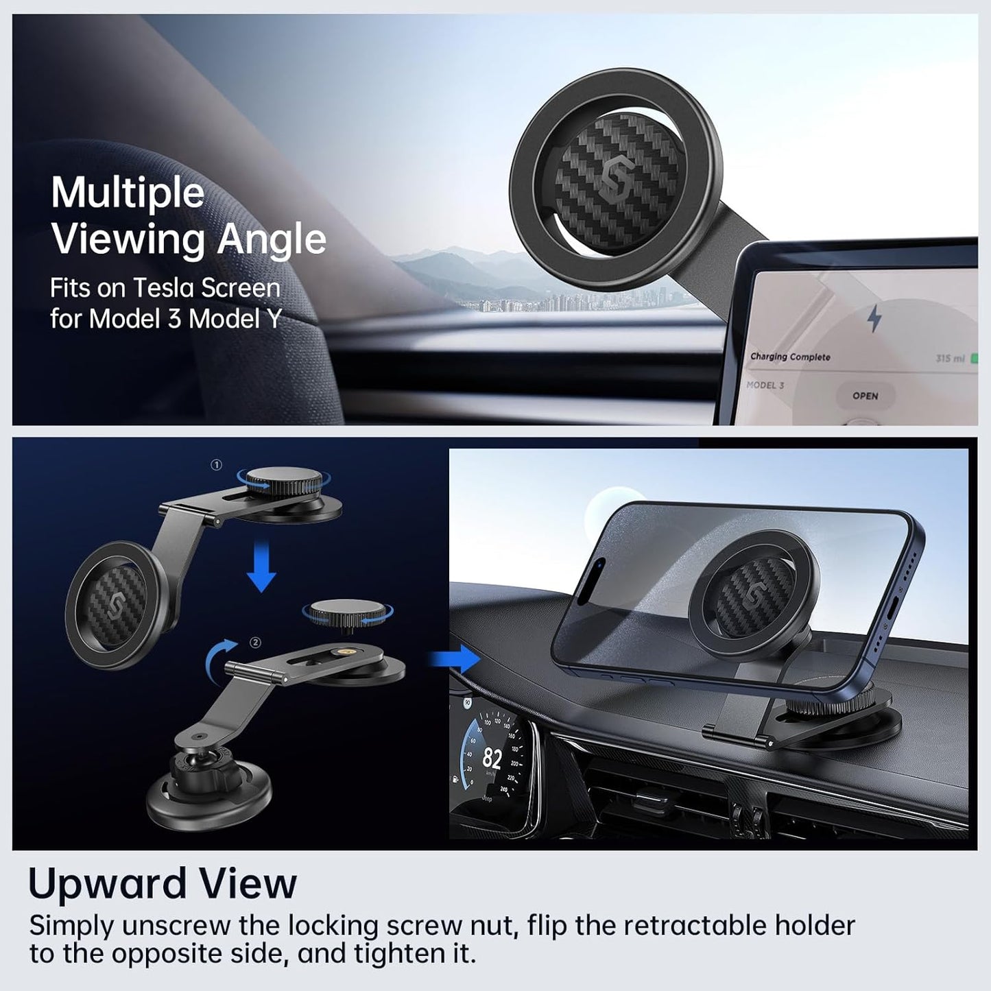 SYNCWIRE Fits MagSafe Car Mount for Universal Dashboard, Tesla Screen, Magnetic Phone Holder for Car, Foldable Aluminum Alloy Arm, Super Stable Car Mount for iPhone 16 Pro Max 15 14 13 12&All Phones