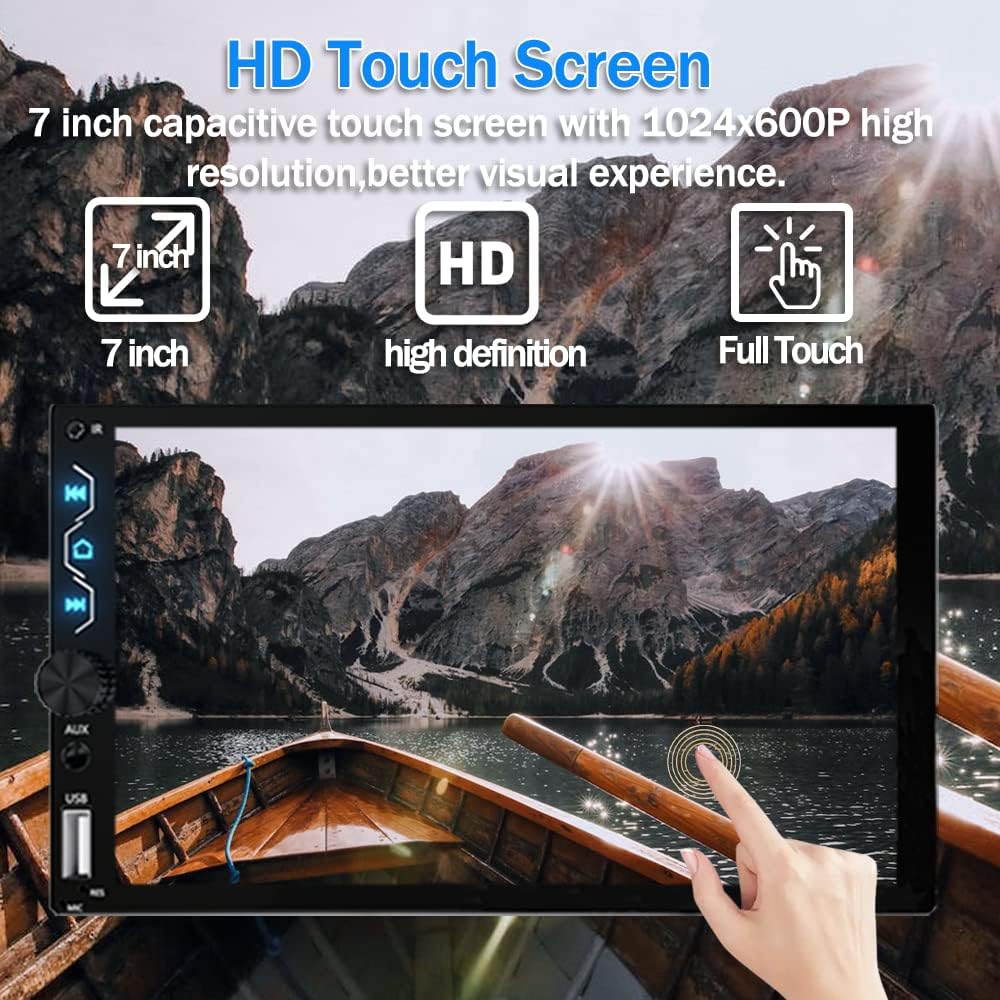Leadfan Double Din Car Stereo with Dash Cam,7 Inch Full HD Touchscreen Car Audio Receiver Support Carplay and Android Auto,Car Stereo with Bluetooth,Mirror Link,Backup Camera,FM/USB/AUX/Subwoofer