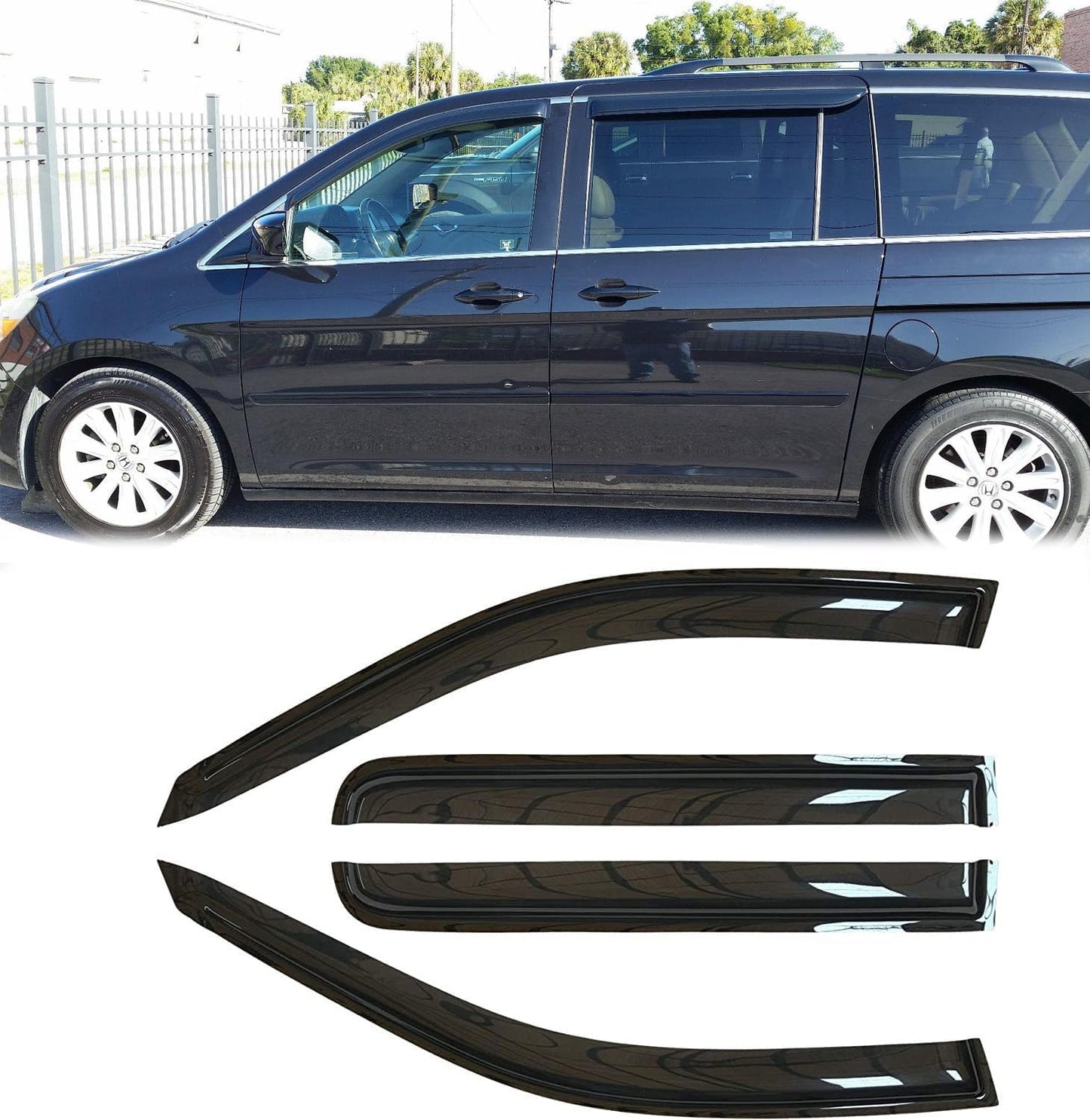 94452 Sunproof Waterproof Side Window Wind Deflector, 4pcs Protective Replacements Rain Guards Set, Window Visor fit for 2018-2024 Honda Odyssey