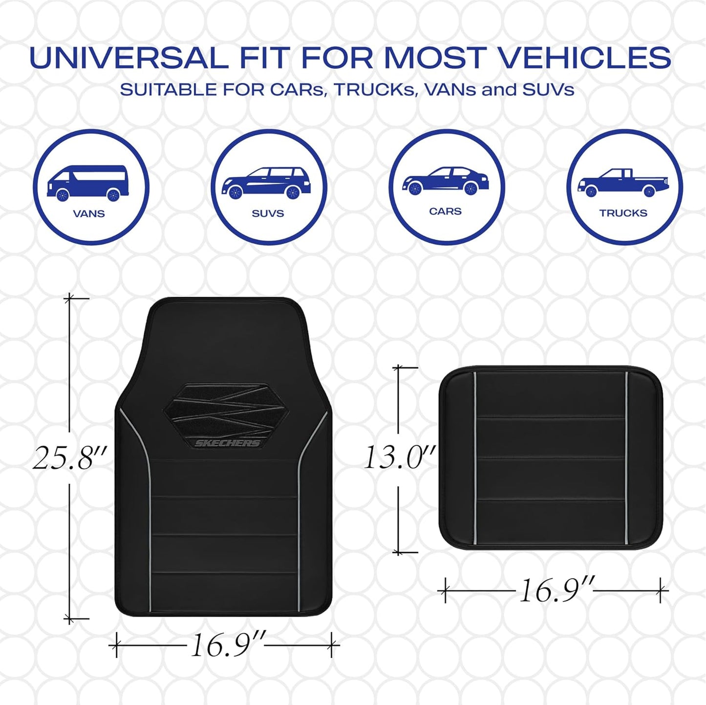 Skechers Memory Foam Car Mats,Leather Piping Floor Mats with Anti-Slip Pad,Universal Waterproof Fit Automotive Floor Mats for SUV,Vans,sedans,Trucks,Full Set 4pcs Grey